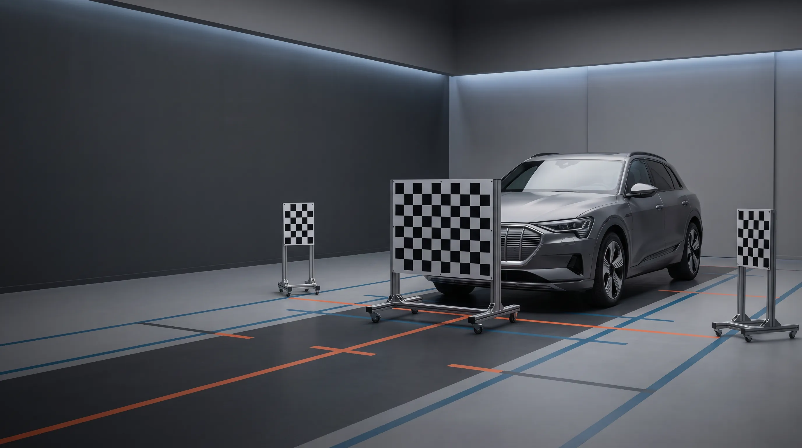 Representative illustration of a vehicle positioned by ADAS calibration targets