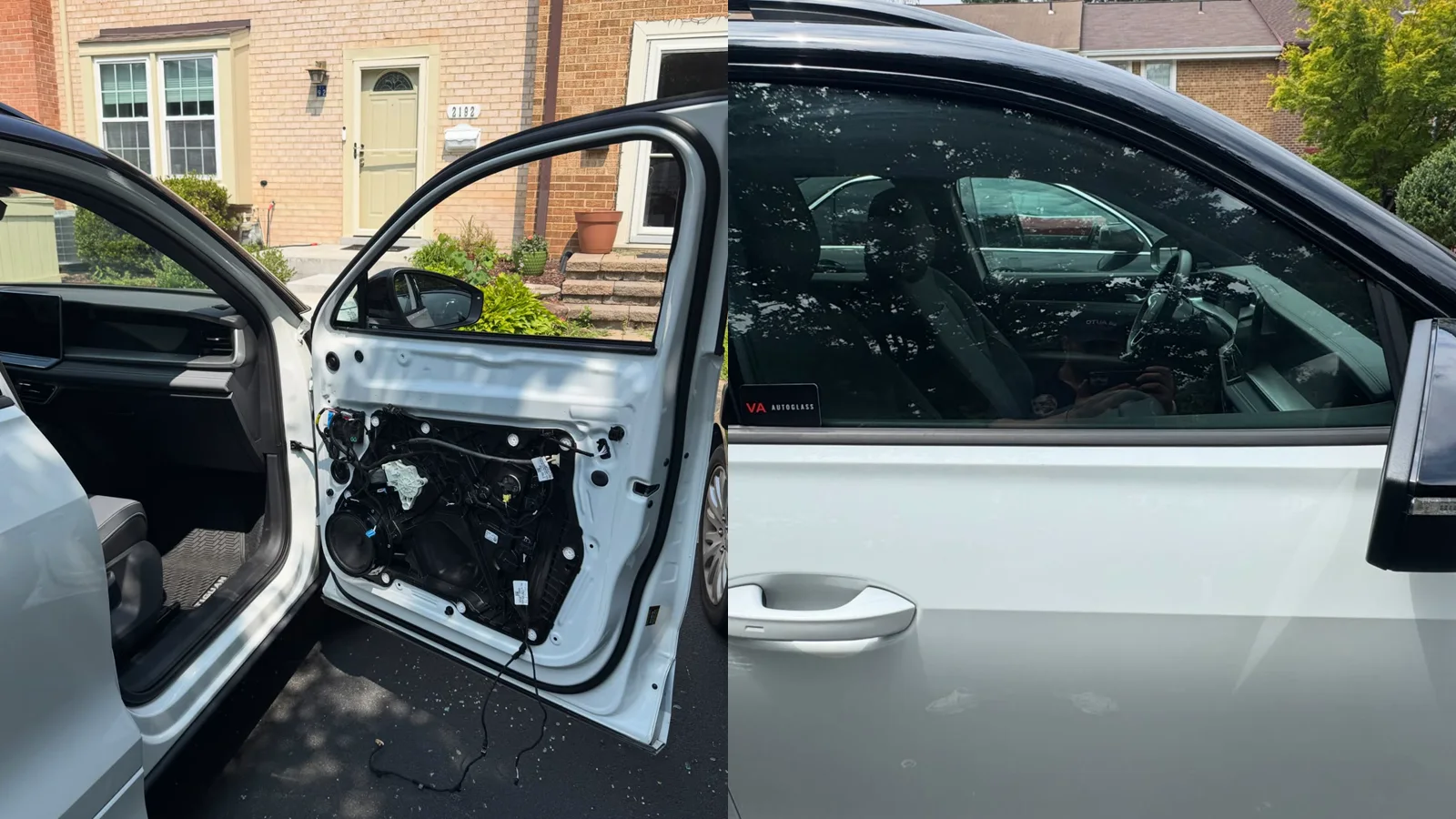 Exposed door regulator mechanism and completed power-window repair by VA Auto Glass
