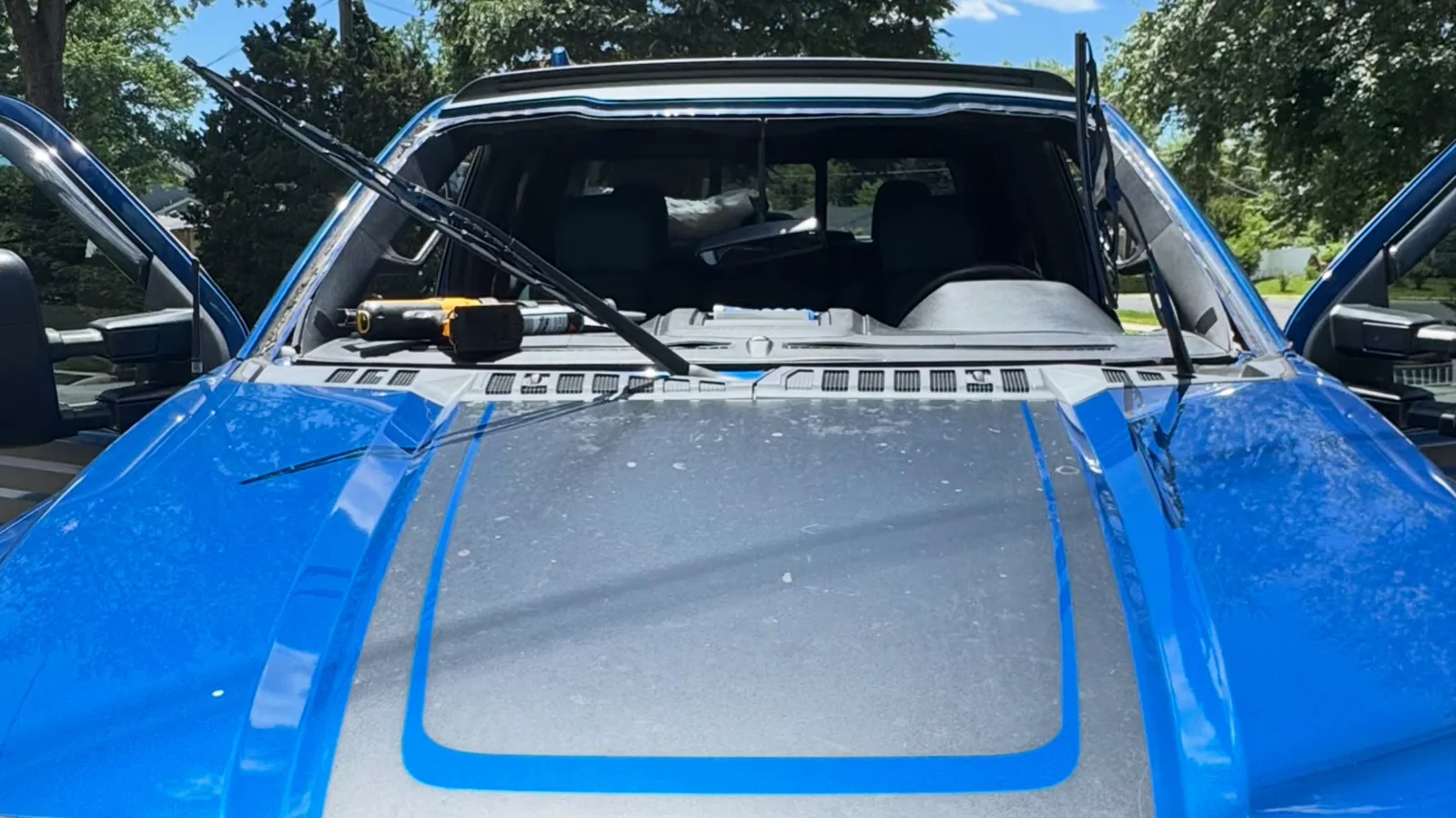 Windshield opening prepared during a Ford F-150 replacement by VA Auto Glass