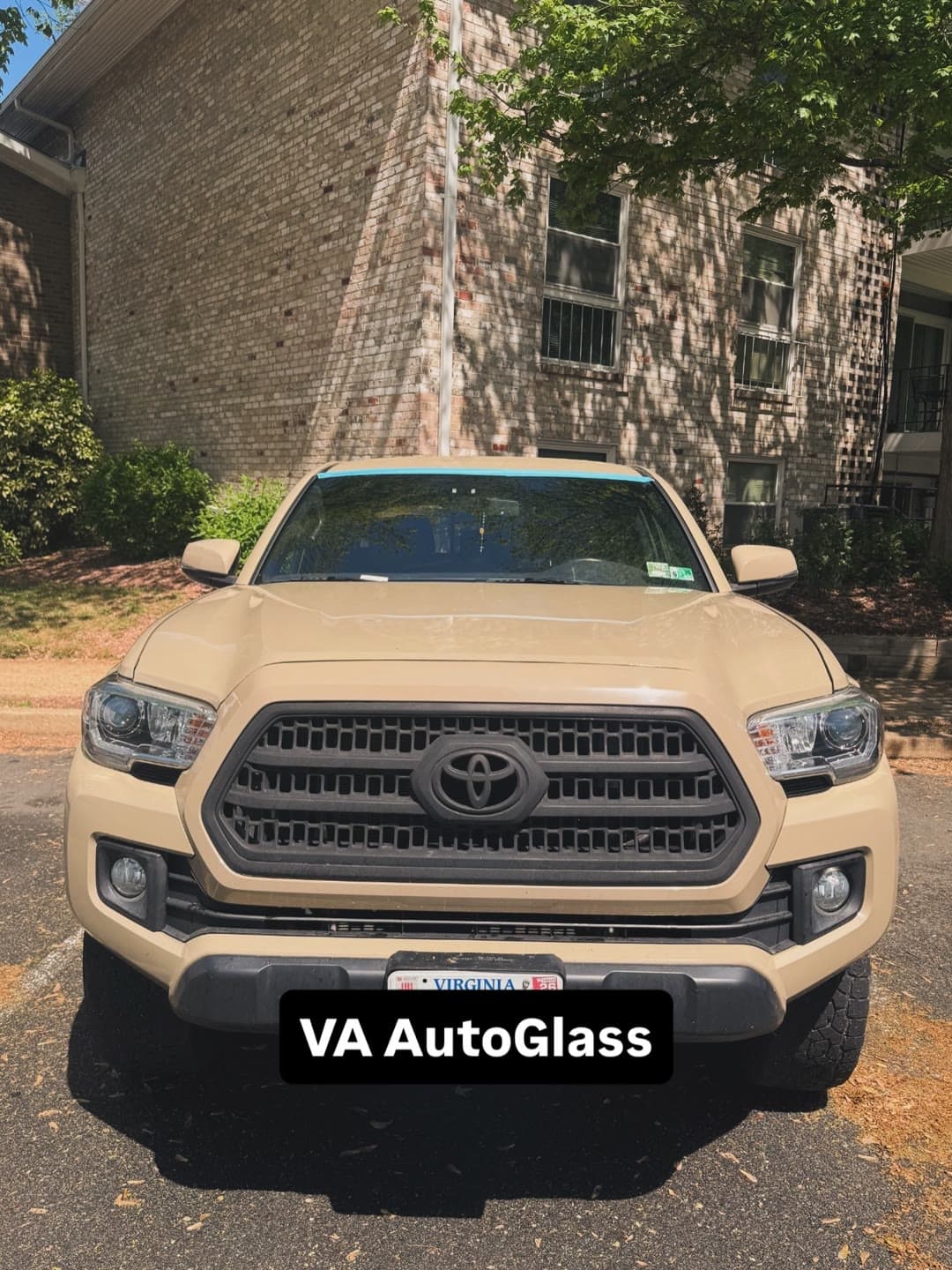 A shattered Toyota Tacoma windshield replaced clean, same day in Northern Virginia